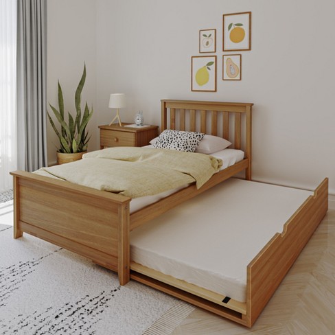 Max & Lily Twin Bed Frame With Trundle, Classic Solid Wood Platform Bed ...