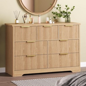Modern Fluted Dresser for Bedroom with 7 Drawers, Wide Long Dresser Wood Storage Cabinet, Furniture Dresser TV Stand w/Metal Handles, Wicker Dressers - 1 of 4