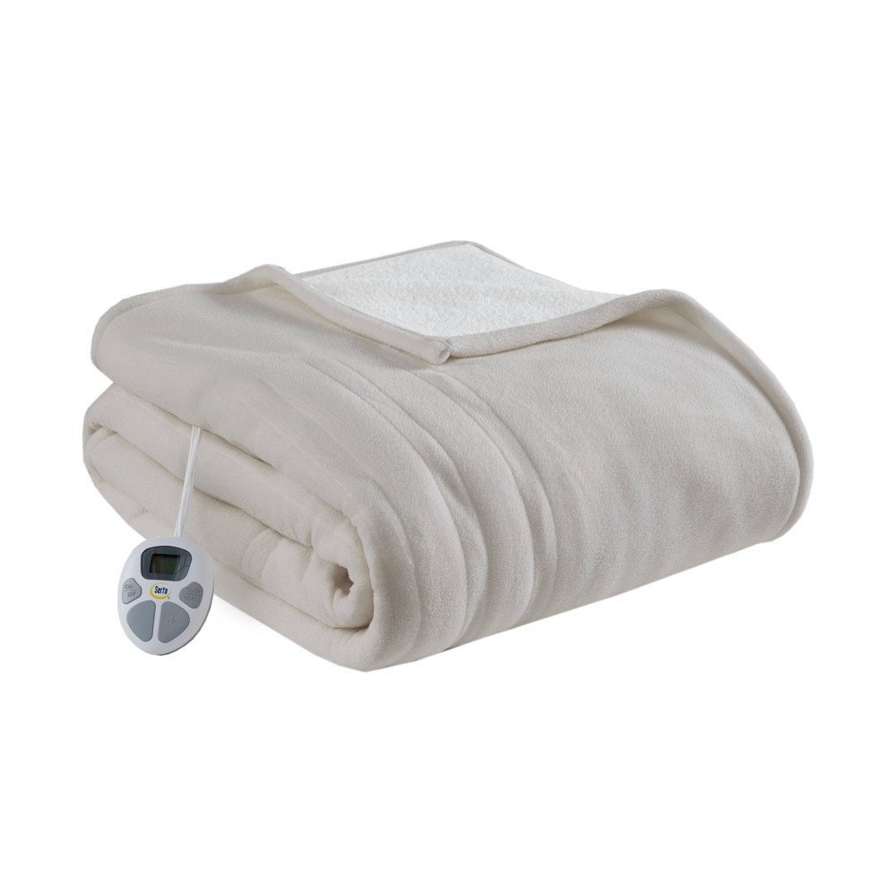 Photos - Duvet Serta Full Fleece to Shearling Electric Heated Bed Blanket Tan 