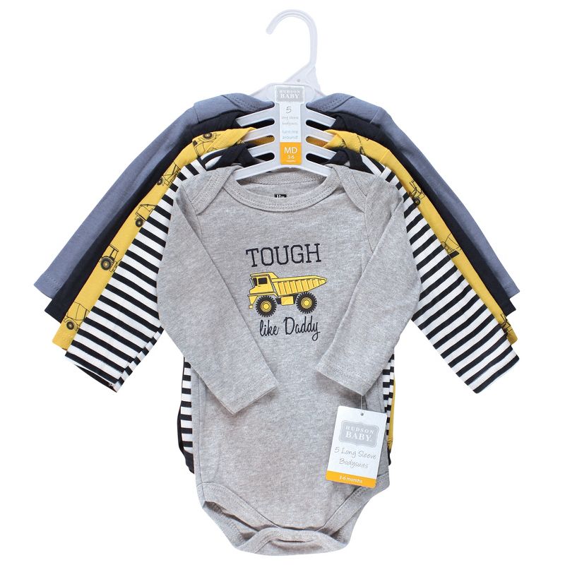 Hudson Baby Infant Boy Cotton Long-Sleeve Bodysuits, Construction, 3 of 9