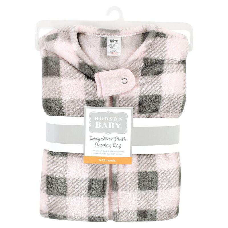 Hudson Baby Infant Girl Plush Long-Sleeve Sleeping Bag, Sack, Blanket, Pink Gray Plaid, 2 of 3