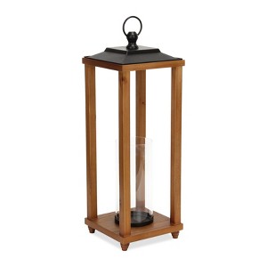 HomeRoots 24" Brown And Black Geometric Metal And Solid Wood Floor Lantern Candle Holder - 1 of 4