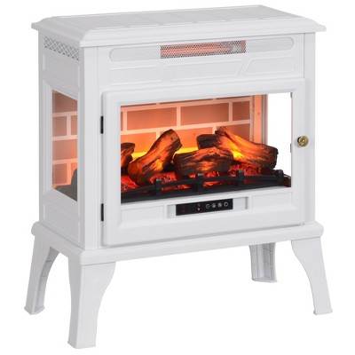 HOMCOM 24" Electric Fireplace Stove, Freestanding Fireplace Heater with Realistic Flame, Overheating Safety System, 1000W/1500W