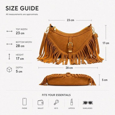 Alilang Women's Studded Fringe Crossbody Bag Suede Look Crescent Shoulder Purse with Adjustable Strap - Brown — фото 2