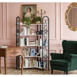 Airsurfer 5-Tier White and Black Corner Bookshelf Modern Multi-Shelf Corner Unit Home Storage Solution for Living Room Organization - 1 of 4