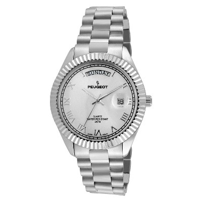 Men's Peugeot Coin Edge Bezel Bracelet Watch - Silver