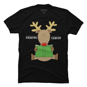 Men's Design By Humans Christmas Reading Reindeer Shirt By Galvanized T-Shirt - 1 of 4