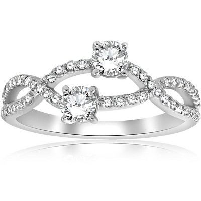 Pompeii3 3/4ct Two Stone Forever Us Diamond Engagement Bypass Ring in White Gold