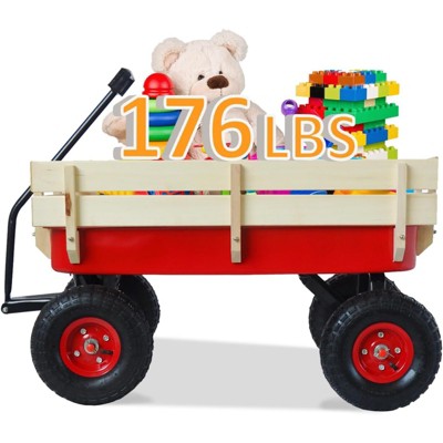 BEAFUP All-Terrain Kids Wagon with Removable Wooden Side Panels & Foldable Handle 10Inch Pneumatic Tires,176 lb Capacity,for Gardening,Shopping