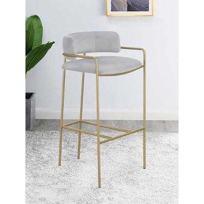 Low Back Upholstered Bar Stool with Padded Seat, Slim Metal Frame and Mid-Century Modern Design, Single Stool