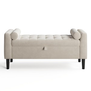 46.5" Upholstered Storage Ottoman Bench with Rolled Armrests, Wood Legs & Hidden Chest, Entryway Shoe Bench Seat - 1 of 4