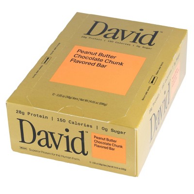 David Protein Protein Bars with 28g Protein - Peanut Butter Chocolate Chunk Flavor - 12ct