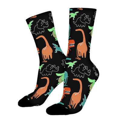 Cartoon Dinosaur Women Printed Crew Socks Funny Funky Socks Soft Polyester Novelty Gifts for Artists Men