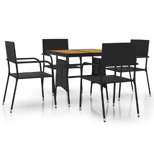 vidaXL Outdoor Dining Set Black PE rattan, steel, solid acacia wood - Black 4 - 1 of 4