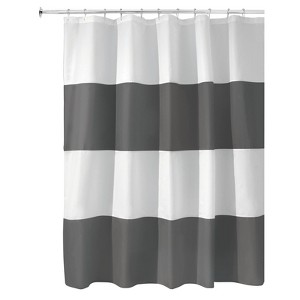iDESIGN 72"x72" Zeno Wide Striped Shower Curtain Gray/White - 1 of 3