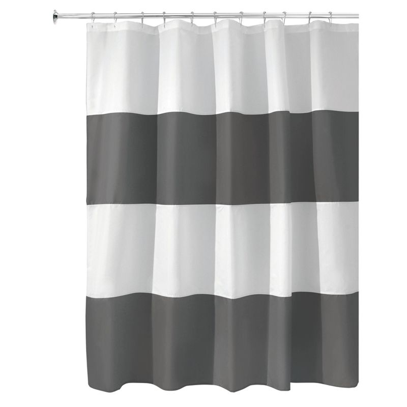 iDESIGN 72&#34;x72&#34; Zeno Wide Striped Shower Curtain Gray/White, 1 of 4