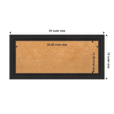 Shipwreck Black Narrow Framed Natural Corkboard 34" x 16"
