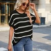 Women's striped round neck pullover fashionable contrasting color shoulder short sleeved sweater - 3 of 4