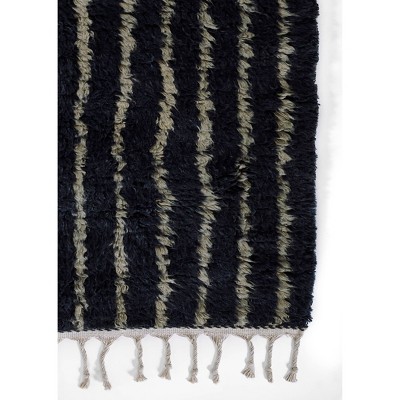 Hand-Knotted Navy Wool Rectangular Area Rug with Tassel Fringe