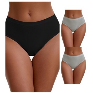 INSPIRE CHIC Women's Cotton High Waist Bright Trim Briefs Elastic Waistband Breathable Underwear 3 Packs - 1 of 4