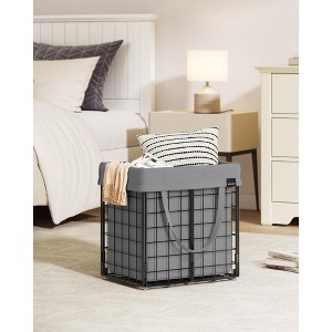 Collapsible Laundry Hamper with Removable Washable Liner, 11 Gallon Metal Frame Clothes Basket for Bedroom Bathroom, Black and Gray - 1 of 4