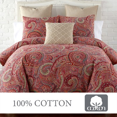 Spruce Red Paisley Cotton Twin Duvet Cover Set