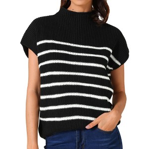 INSPIRE CHIC Women's Sleeveless Mock Neck Striped Cap Sleeve Knit Pullover Tank Tops - 1 of 4