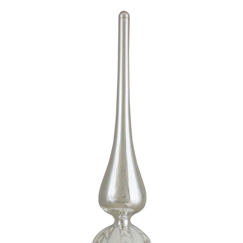 Northlight 14.75" Silver and White Glitter Glass Finial Christmas Tree Topper, 3 of 4