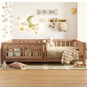 Aortzio Full Bed with Integrated Bookshelf&Premium Safety Guardrail - 1 of 4