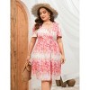 WhizMax Women's Plus Size Floral Summer Dresses for Women V Neck High Waist Dress A Line Midi Short Sleeve Dress - 3 of 4
