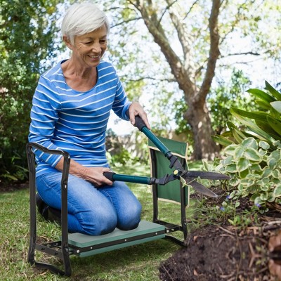 Green and Black Folding Garden Kneeler Seat with Tool Pouch