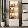 ATJafurn 23.6'' White China Cabinet Lighted Dining Cabinet Display Cabinet with Glass Doors and Drawers and LED Light for Living Room Dining Room - 3 of 4