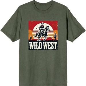 Wild West Cowboy Sunset Ride Adult Crew Neck Short Sleeve Tee - 1 of 3