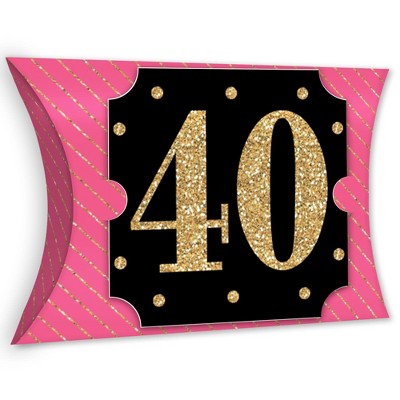 Big Dot of Happiness Chic 40th Birthday - Pink, Black, and Gold - Favor Gift Boxes - Birthday Party Large Pillow Boxes - Set of 12