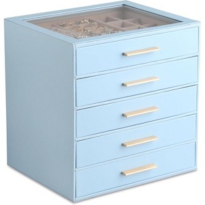 3-Layer Jewelry Box with Clear Lid Drawer and PU Leather Exterior - 1 of 4