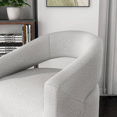 White Boucle Upholstered Swivel Barrel Accent Chair