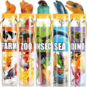69 Pcs Mini Jungle Animal Figures Set with Sensory Bin Realistic Wild Forest Zoo Ocean Farm Animals Dinosaur Party Favors Gifts for Kids 3-5 - 1 of 4