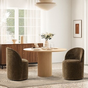 Set of 2 Upholstered Dining Chairs with Wheels, Chenille Barrel Style Rolling Chairs for Kitchen or Modern Dining Room-Maison Boucle - 1 of 4