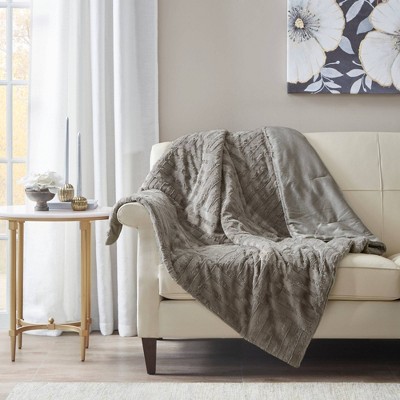Gray Ultra Plush Faux Fur Reversible Throw Blanket