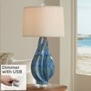 Possini Euro Design Modern Table Lamp with USB Charging Port 31" Tall Teal Blue Ceramic Beige Drum Shade Living Room Bedroom Bedside (Color May Vary) - 2 of 4
