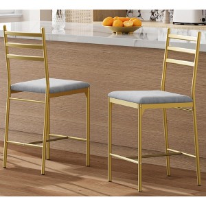 Bar Stools Set of 2, Counter Height Barstools with Footrest and Back, Modern Upholstered Bar Chairs - 1 of 4