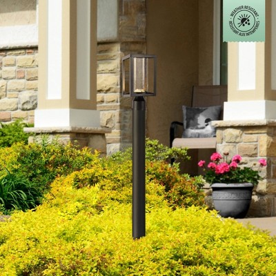 Globe Electric 12W LED Integrated Black Outdoor Post Mount Light with Bubble Glass Shade: Weather-Resistant, ETL Listed, 850 Lumens