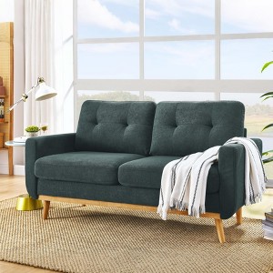 GDFStudio Robin Mid-Century Modern Upholstered Tufted 67.7" Loveseat with Wooden Legs - 1 of 4