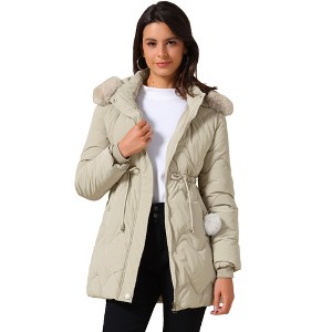 INSPIRE CHIC Women's Winter Thicken Puffer Faux Fur Removable Hood Warm Parka Jacket - 1 of 4