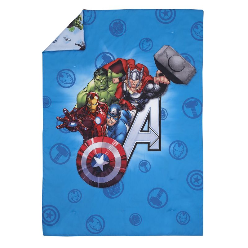 Marvel Avengers Fight the Foes Blue, Red, Green Hulk, Iron Man, Thor, Captain America 4 Piece Toddler Bed Set, 2 of 7