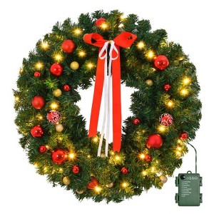 Karl Home 36 inch Pre-lit PVC Christmas Wreath with Ornaments - 1 of 4