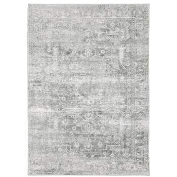 Micah Washable Distressed Oriental Indoor Area Rug Gray/Ivory - Captiv8e Designs