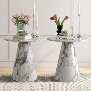 Dwen Small Round End Table,24 Round End Table with Pedestal Base,Black Circle Side Table-Maison Boucle - 1 of 4
