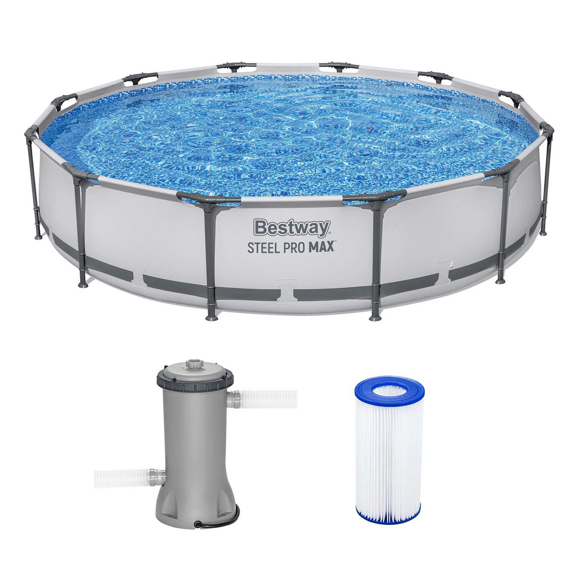 Bestway Steel Pro MAX 12' x 30" Above Ground Pool, Round Metal Frame Outdoor Swimming Pool Set with Filter Pump, Stacked Stone Print