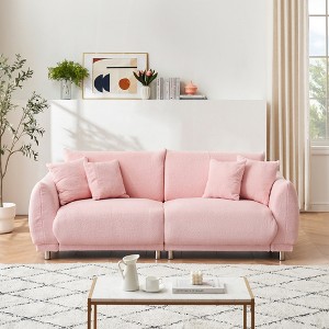 86.6'' Teddy Fleece Sofa with Four Throw Pillows, Metal Feet and Compact Design for Apartment - 1 of 4
